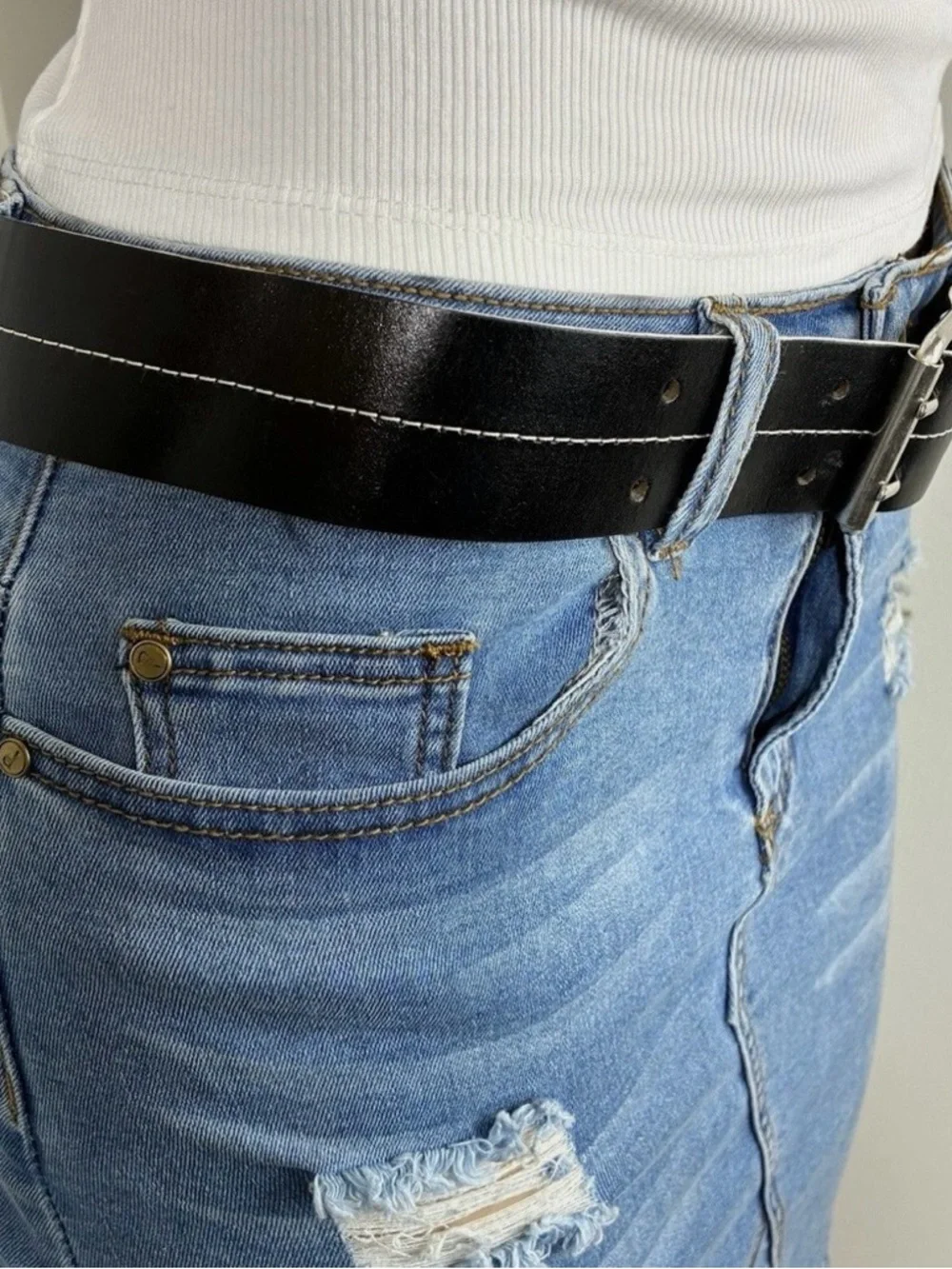 H&M Black Leather Dress Belt with Subtle Stitching made in Italy